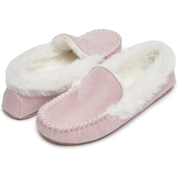 Women's Memory Foam Warm Fuzzy Rubber Faux Fur Light Pink Slippers Boot Shoes - Picture 2 of 5